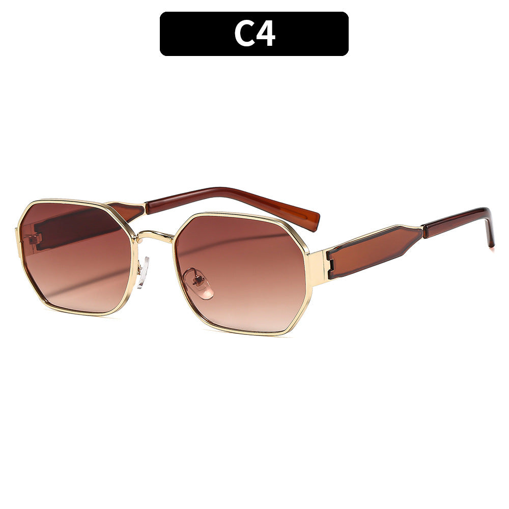 Polygon Metal Sunglasses UV400 Protection Trendy Outdoor Glasses