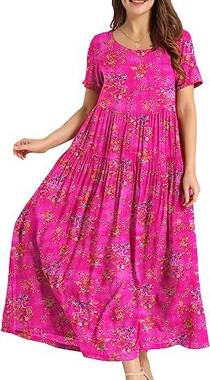 Summer Beach Medium And Long Dress Comfortable Pleated Dress Casual Loose Floral Dress