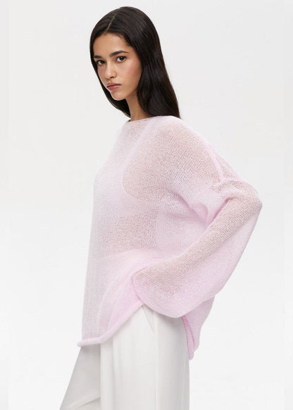 Sheer Pastel Pink Knit Sweater Lightweight Soft