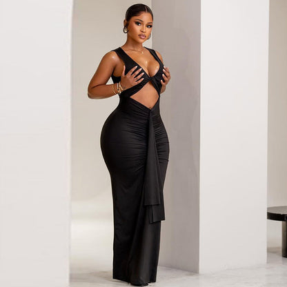 Skinny Solid Color Bodycon Dress With Cut-Out Details