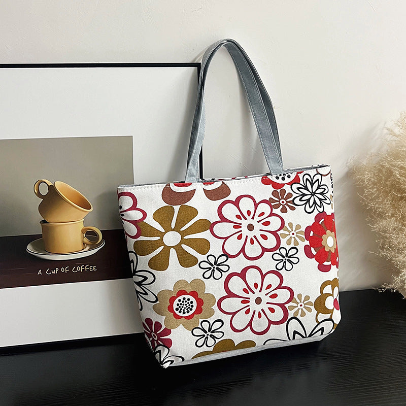 Floral Canvas Tote Bag Stylish Large Capacity Shopping Bag