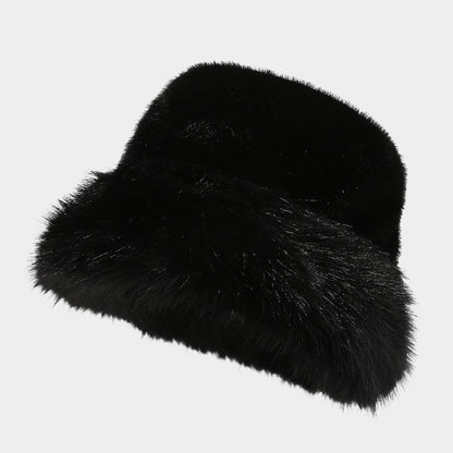 Simple Fluffy Faux Fur Thermal Bucket Hat