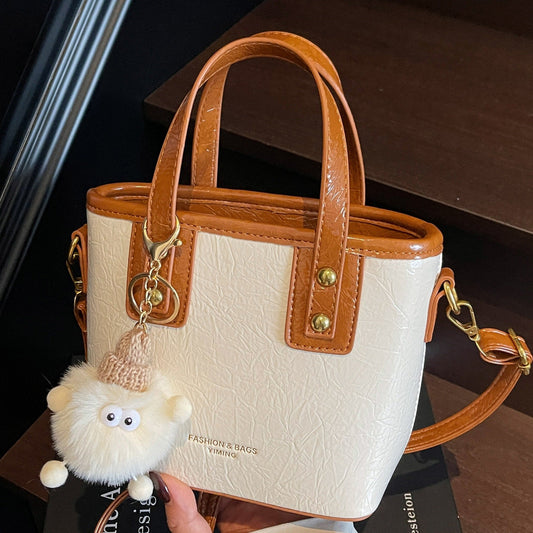 Color Block Vintage Bucket Handbag Casual Tote Bag