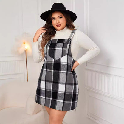 Checkered Strap Dress Elegant Plus Size Casual Dress