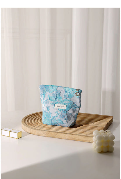 Purple Floral Jacquard Cosmetic Bag