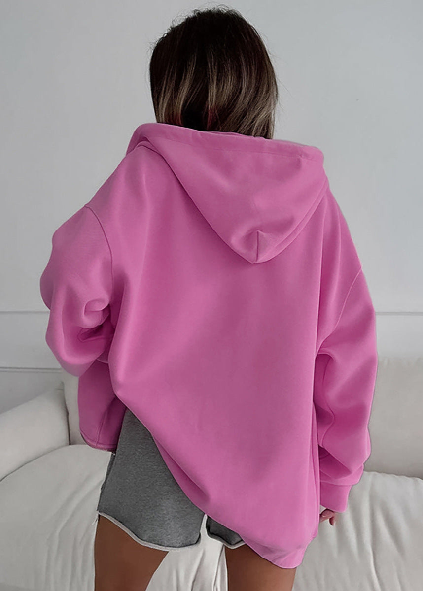 Oversized Zip Up Hoodie Soft Fabric Pink