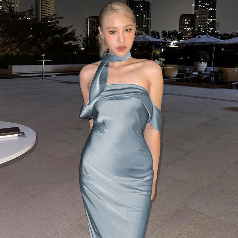 Elegant Backless Strapless Midi Dress in Solid Colors