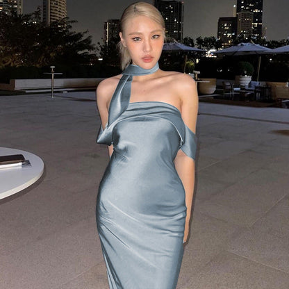 Elegant Backless Strapless Midi Dress in Solid Colors