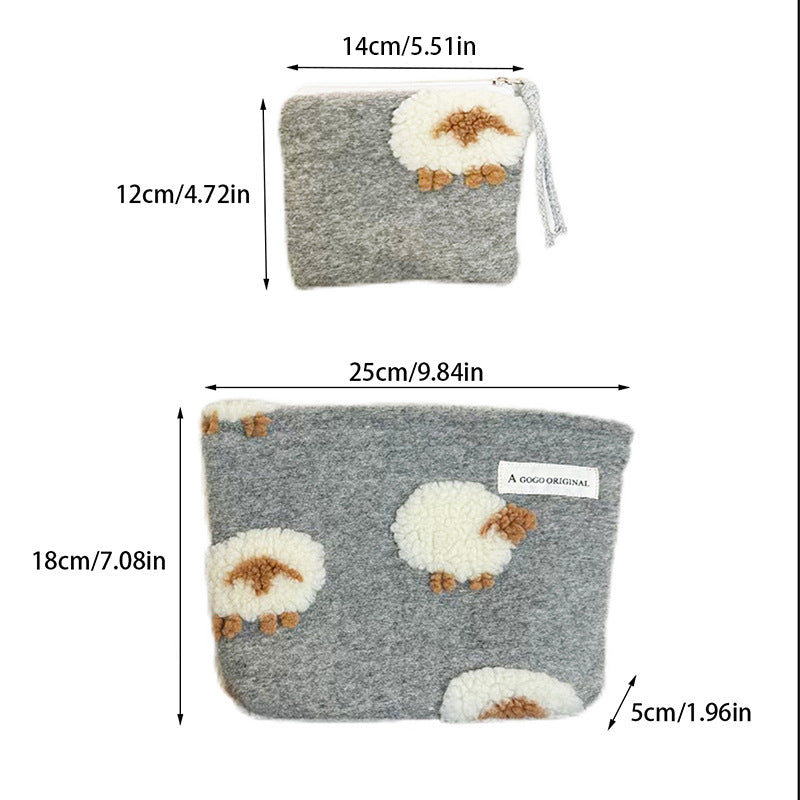 Cute Lamb Wool Portable Zipper Cosmetic Bag