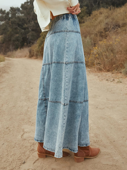 Bohemian Layered A-Line Denim Skirt for Women
