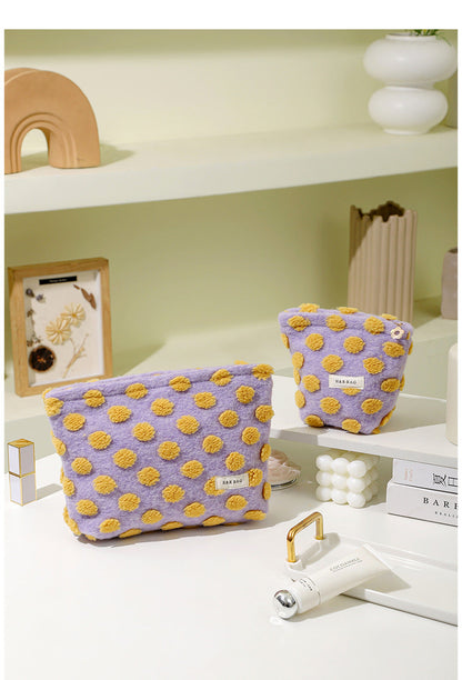 Waffle Plush Color Block Cosmetic Bag