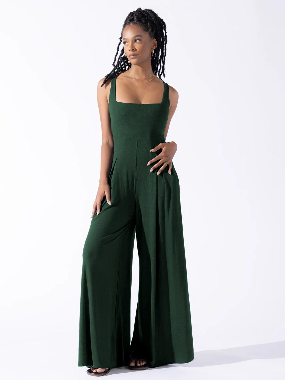 Chic Solid Color High Waist Wide Leg Jumpsuit for Women