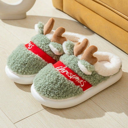 Cute Reindeer Warm Plush Outdoor Slippers
