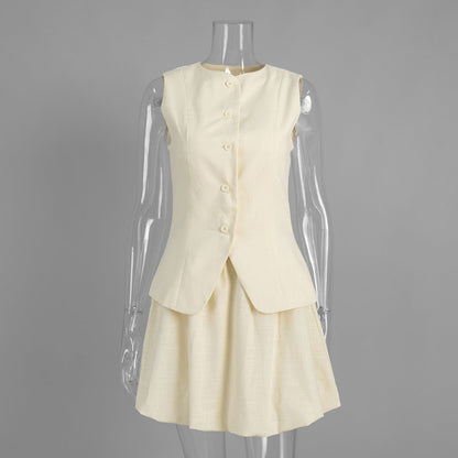 Chic Vest and Skirt Set Elegant Casual Cotton Outfit