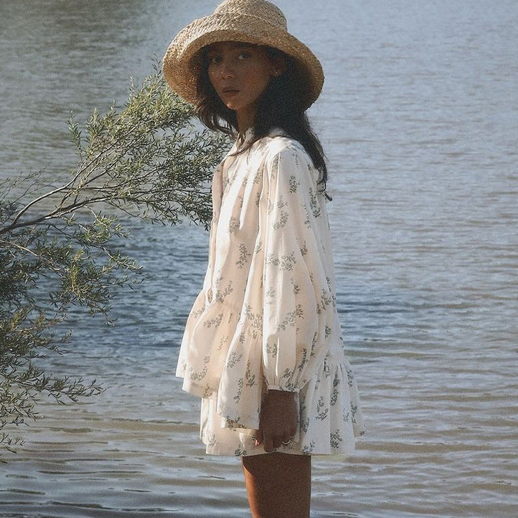 French Style Ruffle Bloom Sleeve Top And Shorts Set