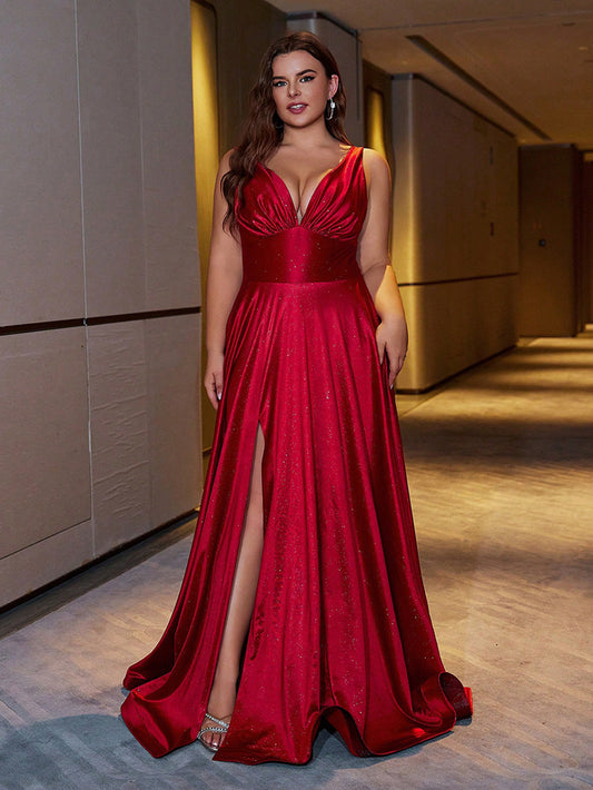 Elegant Plus Size Long Maxi Dress With V-Neck - Casual Party Dress