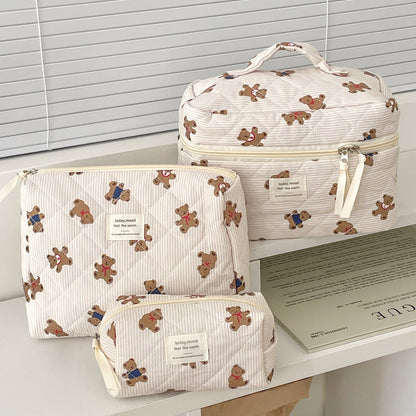 Cute Striped Bear Cosmetic Travel Organizer Bag