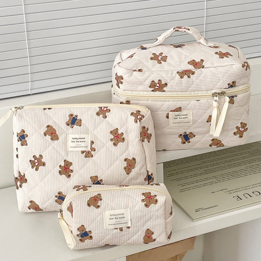 Cute Striped Bear Cosmetic Travel Organizer Bag