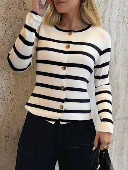 Elegant Striped Long Sleeve Vest For Women