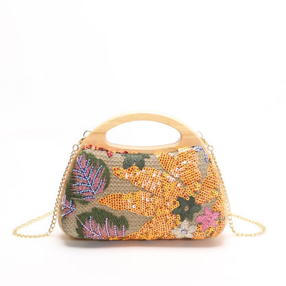Embroidered Sequin Floral Evening Handbag Casual Shell Bag