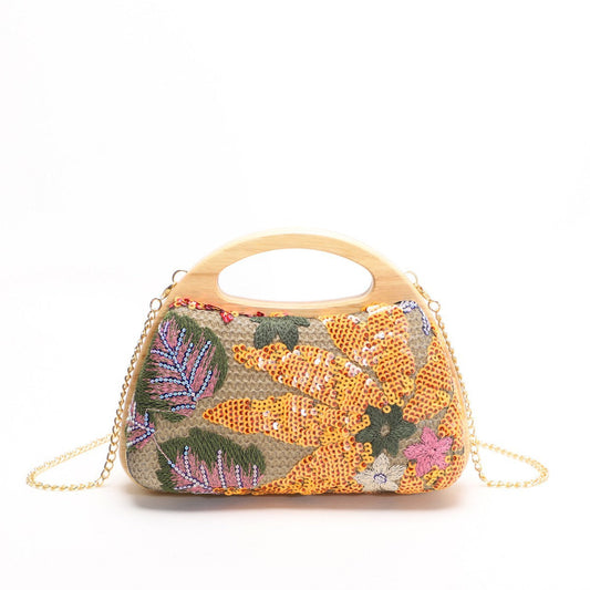 Embroidered Sequin Floral Evening Handbag Casual Shell Bag