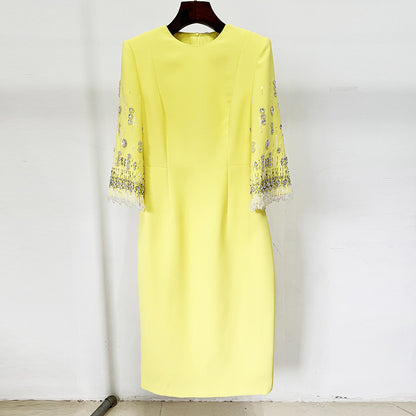 Embroidered Beaded Midi Dress Elegant Party Attire