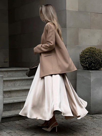A Line Maxi Skirt Satin Fabric Elegant Flowing