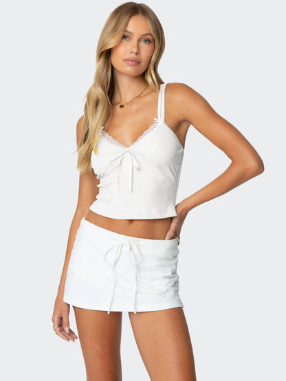 Lace Trim Color Block Cami Top with Bow Details