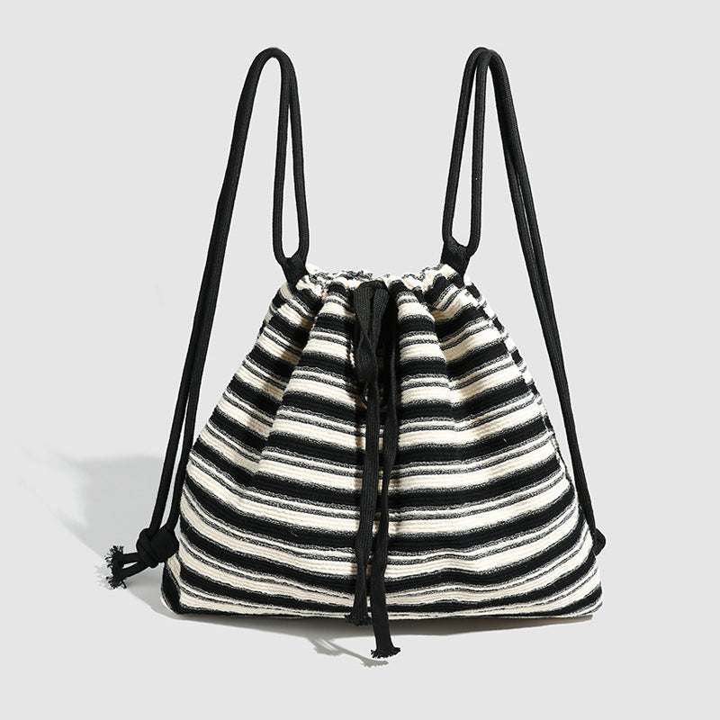 Striped Color Block Drawstring Backpack