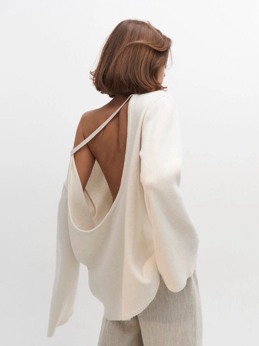 Stylish Backless Knit Sweater Cozy Casual Pullover