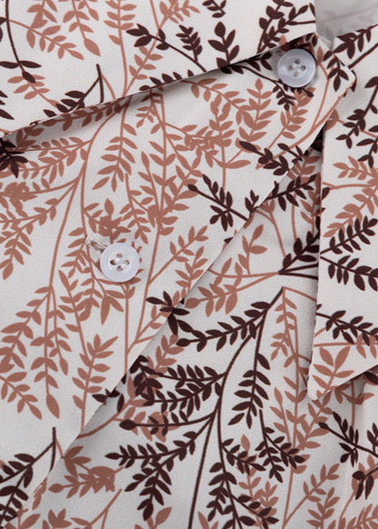 Fern Print Puff Sleeve A-Line Dress Brown