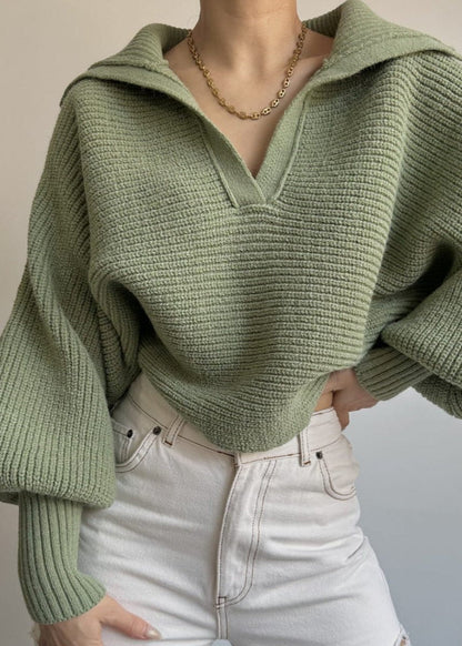 Ribbed Knit Sweater With Structured Collar
