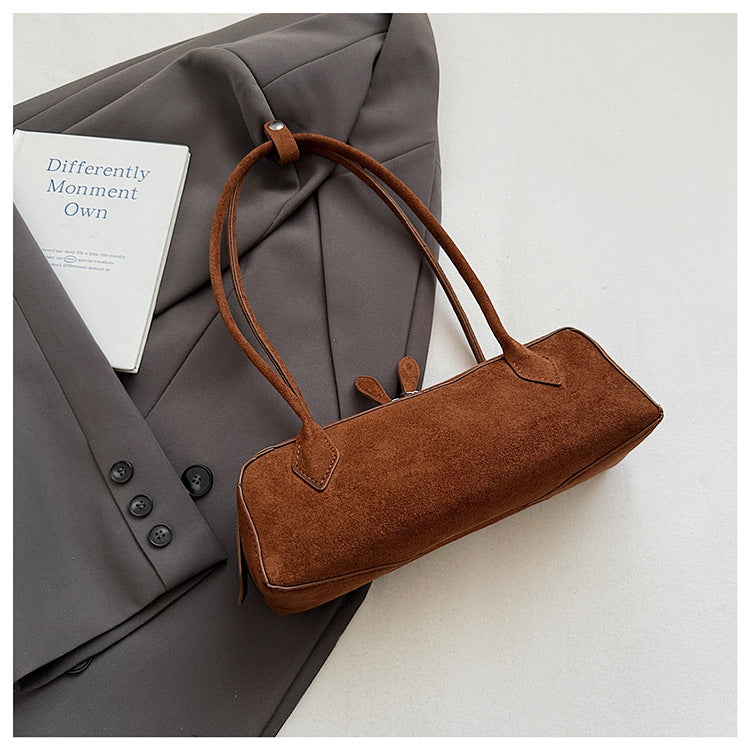 French Vintage Suede Tote Bag Stylish Casual Shoulder Bag