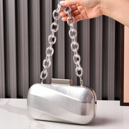 Metallic Evening Clutch Bag Silver Leather Party Bag