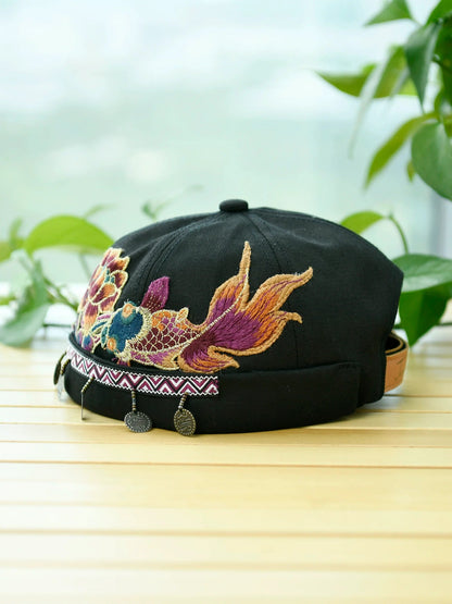 Ethnic Style Embroidery Fringed Hat Retro Personality Brimless Spring And Summer Yuppie Watermelon Hat Trendy Landlord Melon Fur Hat