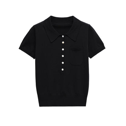 Casual Short Sleeve Solid Color Knit Top