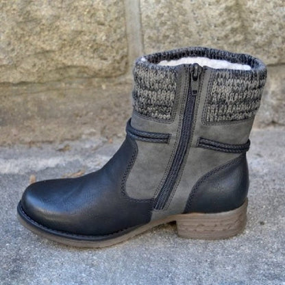 Autumn And Winter Round Head Low Heel Vintage Brushed Yarn Mouth Women'S Cotton Boots Large Martin Boots