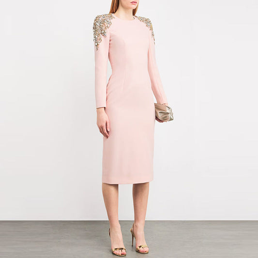 Elegant Long Sleeve Bodycon Dress with Rhinestones