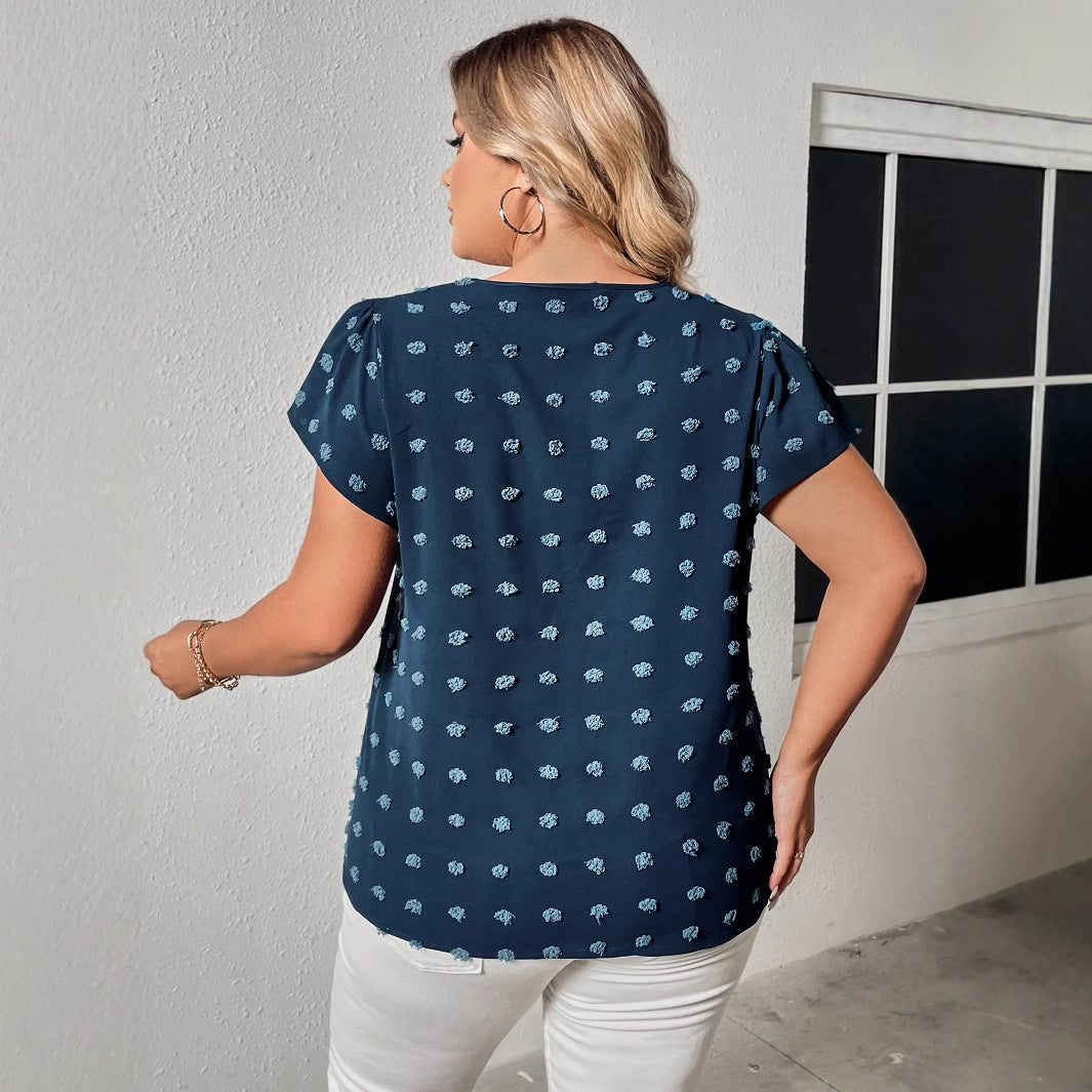Plus Size Peacock Blue Short Sleeve Blouse