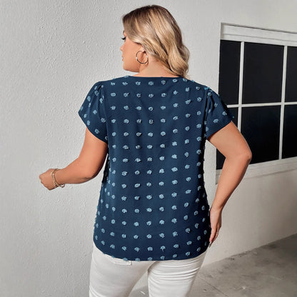 Plus Size Peacock Blue Short Sleeve Blouse