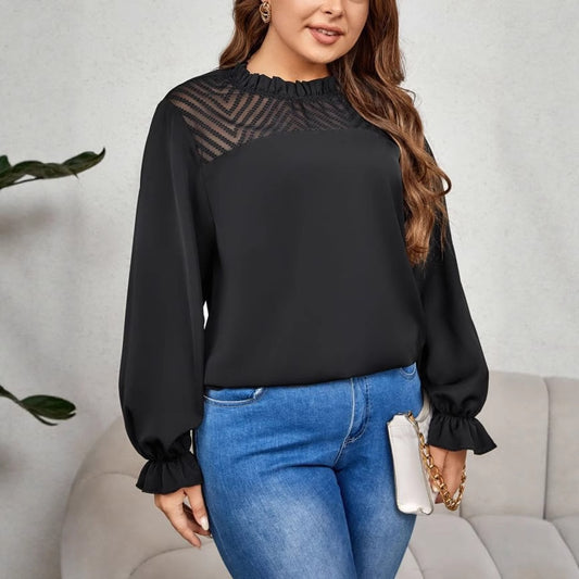 Loose-Fitting Geometric Pattern Long Sleeve Top