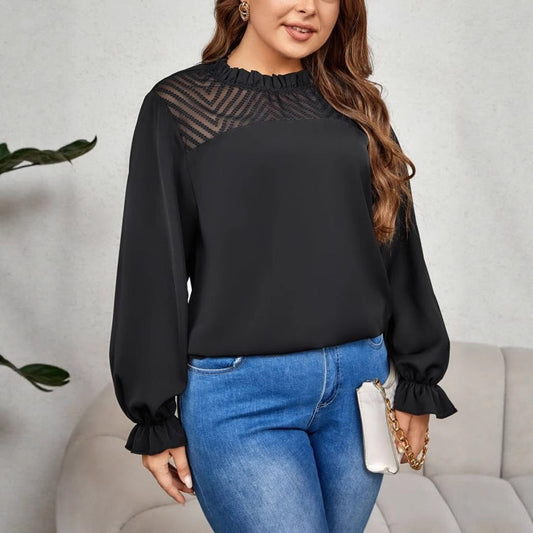 Loose-Fitting Geometric Pattern Long Sleeve Top