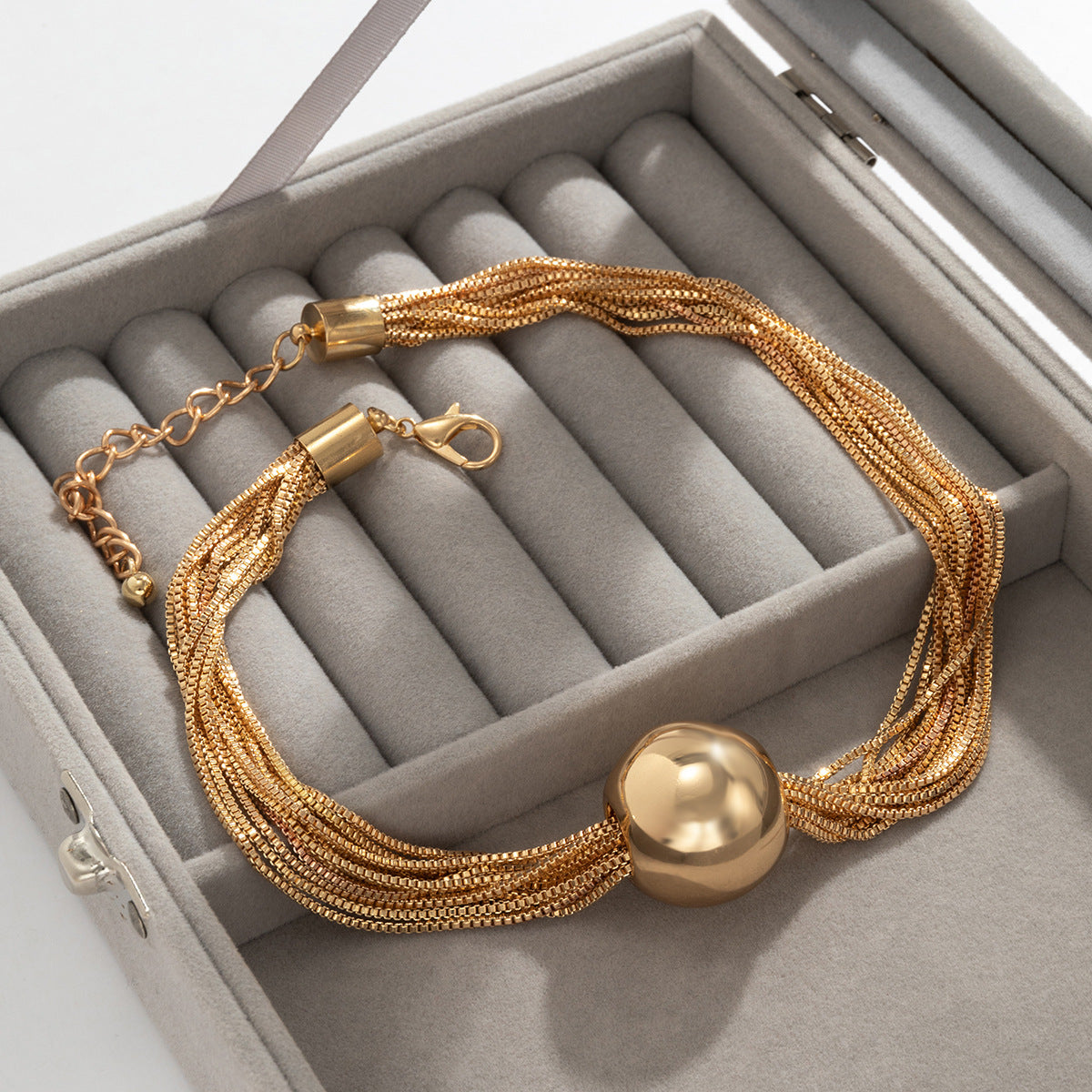 Exaggerated Punk Multi-Layered Chain Necklace With Geometric Ball Design
