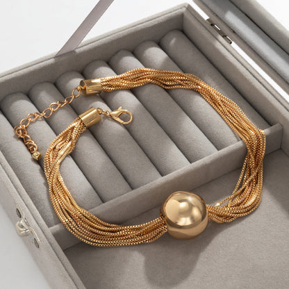 Exaggerated Punk Multi-Layered Chain Necklace With Geometric Ball Design