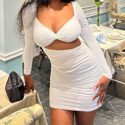 Sexy Backless Ruched Bodycon Dress With V-Neck