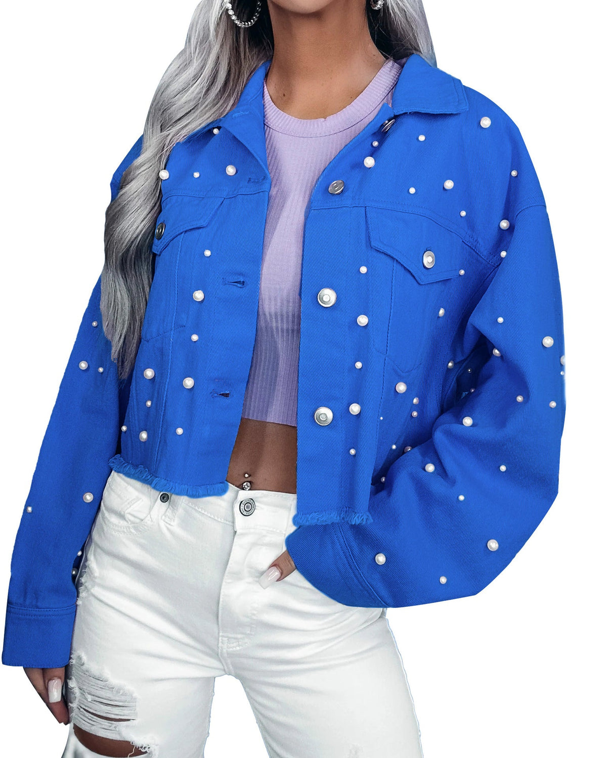 Casual Street Style Denim Jacket with Beads