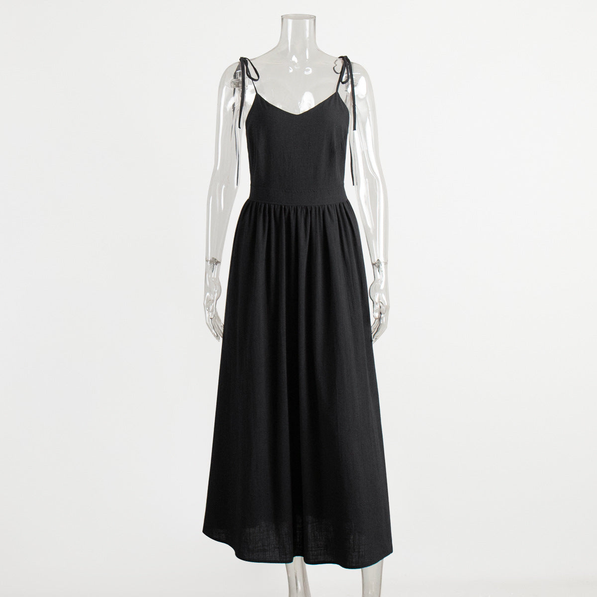 Cotton V-Neck Backless Dress Elegant Casual