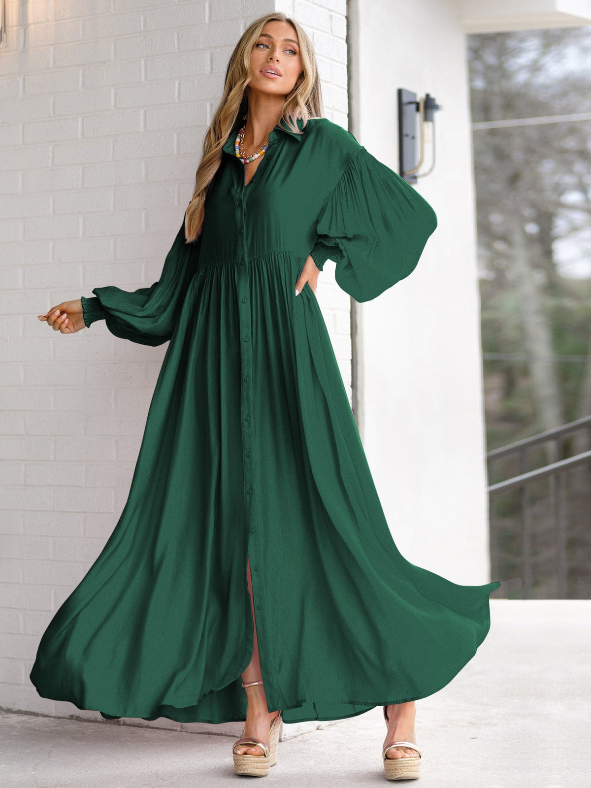 Autumn And Winter New Product Long Solid Color Dress Button Long Dress Loose Oversized Swing Skirt