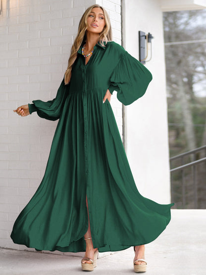 Autumn And Winter New Product Long Solid Color Dress Button Long Dress Loose Oversized Swing Skirt