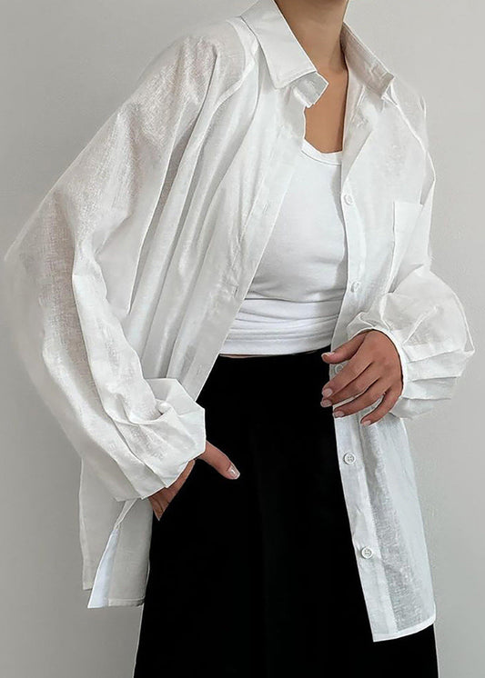 Oversized Cotton Button Up Shirt White Stylish